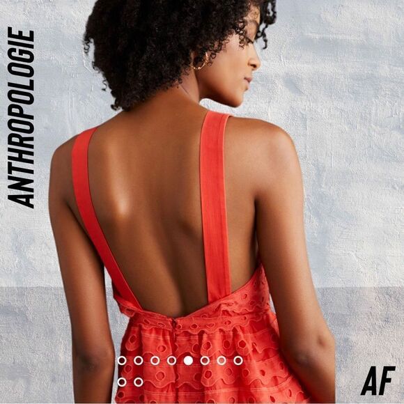 ANTHROPOLOGIE EYELET RUFFLED HALTER TOP MIDI DRESS IN CORAL BLUSH NEW SIZE 8 - Picture 7 of 7